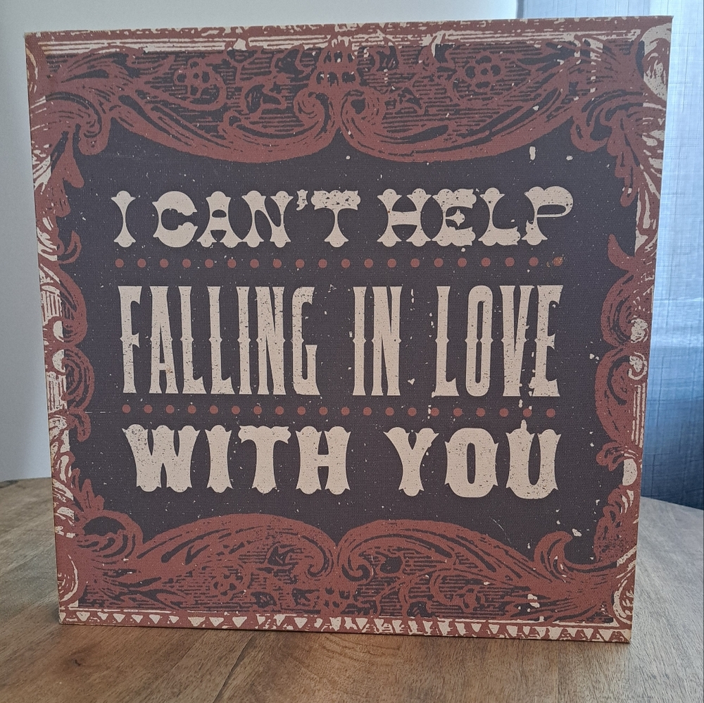 Wall Wooden Decor Sign With Quote "Can't Help Fallin In Love"